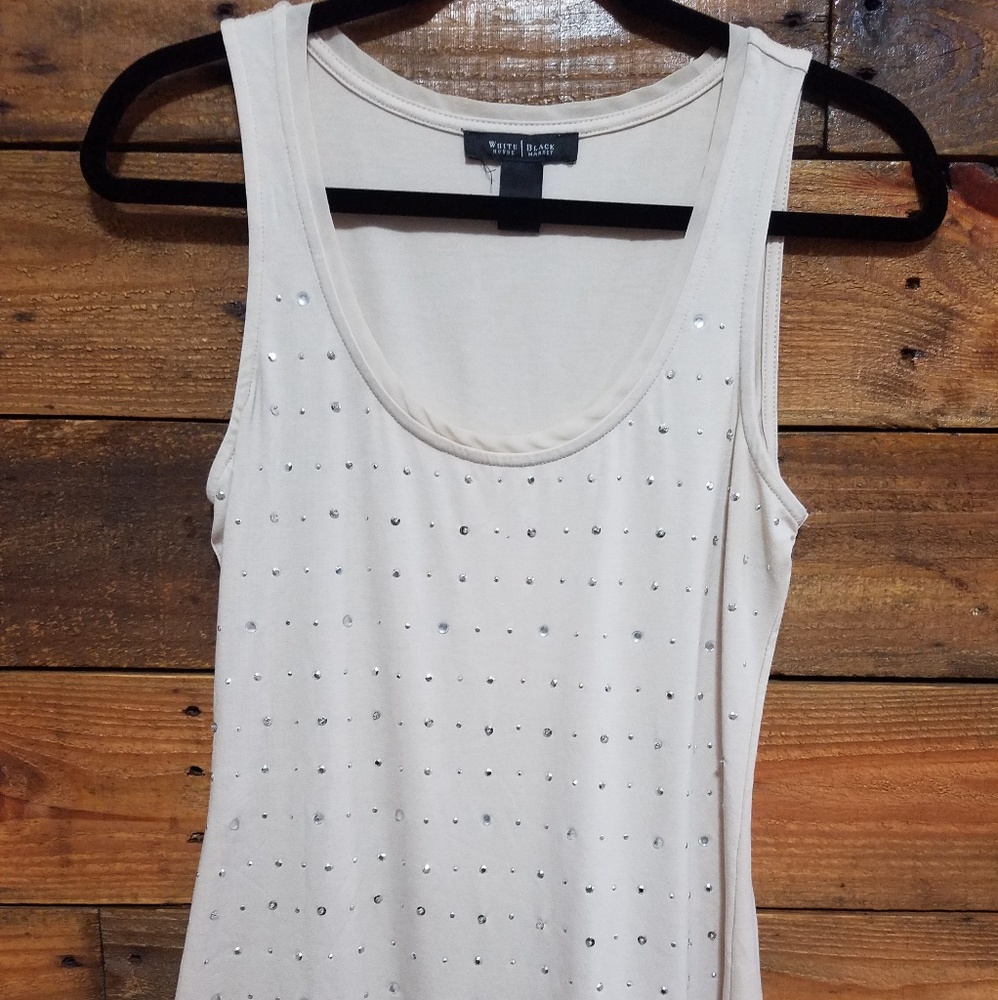 White house black market nude beaded tank top